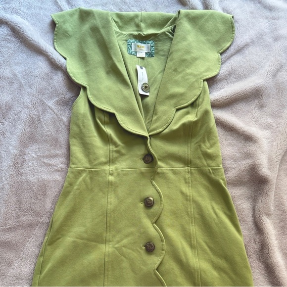 NWT Maeve by Anthropologie Scalloped Buttondown Dress Retro Green Size M - Picture 9 of 10